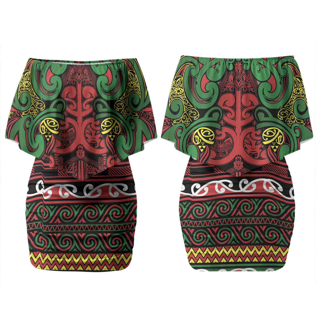 Aotearoa Iwi Ngati Hine Couples Matching Off Shoulder Short Dress and Hawaiian Shirt Maori Wharenui House Tribal Pattern LT9 - Polynesian Pride