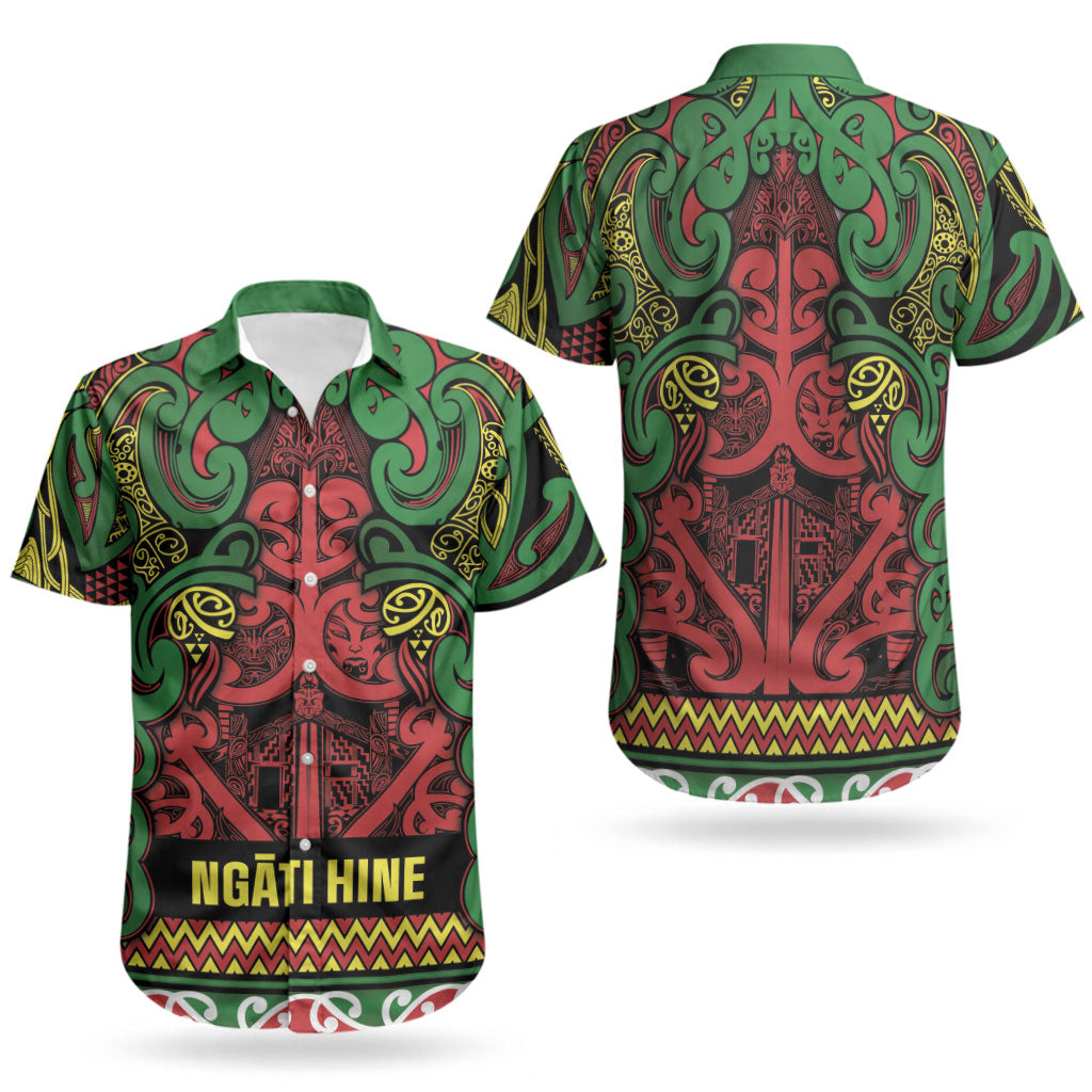 Aotearoa Iwi Ngati Hine Couples Matching Puletasi and Hawaiian Shirt Maori Wharenui House Tribal Pattern LT9 - Polynesian Pride