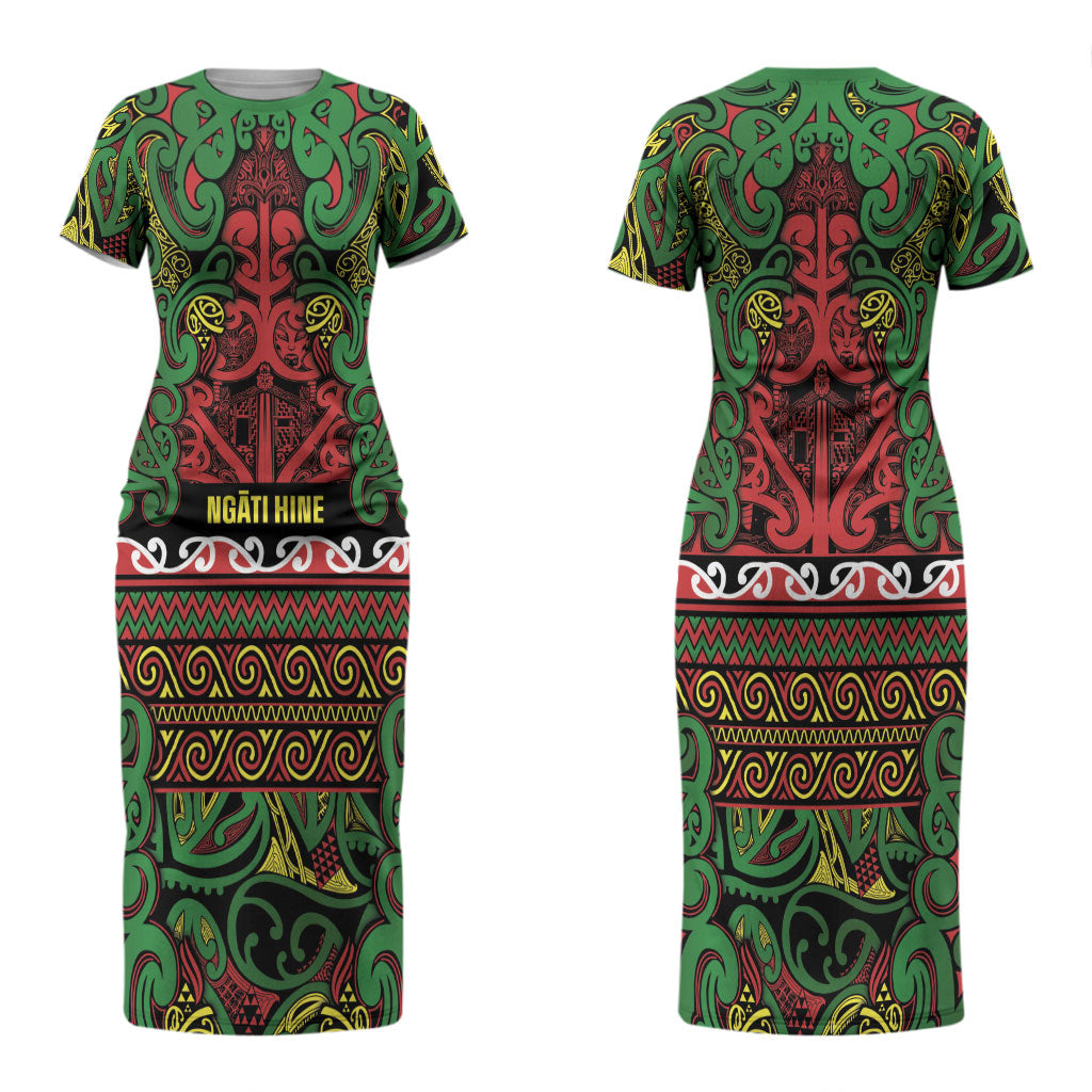 Aotearoa Iwi Ngati Hine Couples Matching Short Sleeve Bodycon Dress and Hawaiian Shirt Maori Wharenui House Tribal Pattern LT9 - Polynesian Pride