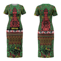 Aotearoa Iwi Ngati Hine Couples Matching Short Sleeve Bodycon Dress and Hawaiian Shirt Maori Wharenui House Tribal Pattern LT9 - Polynesian Pride