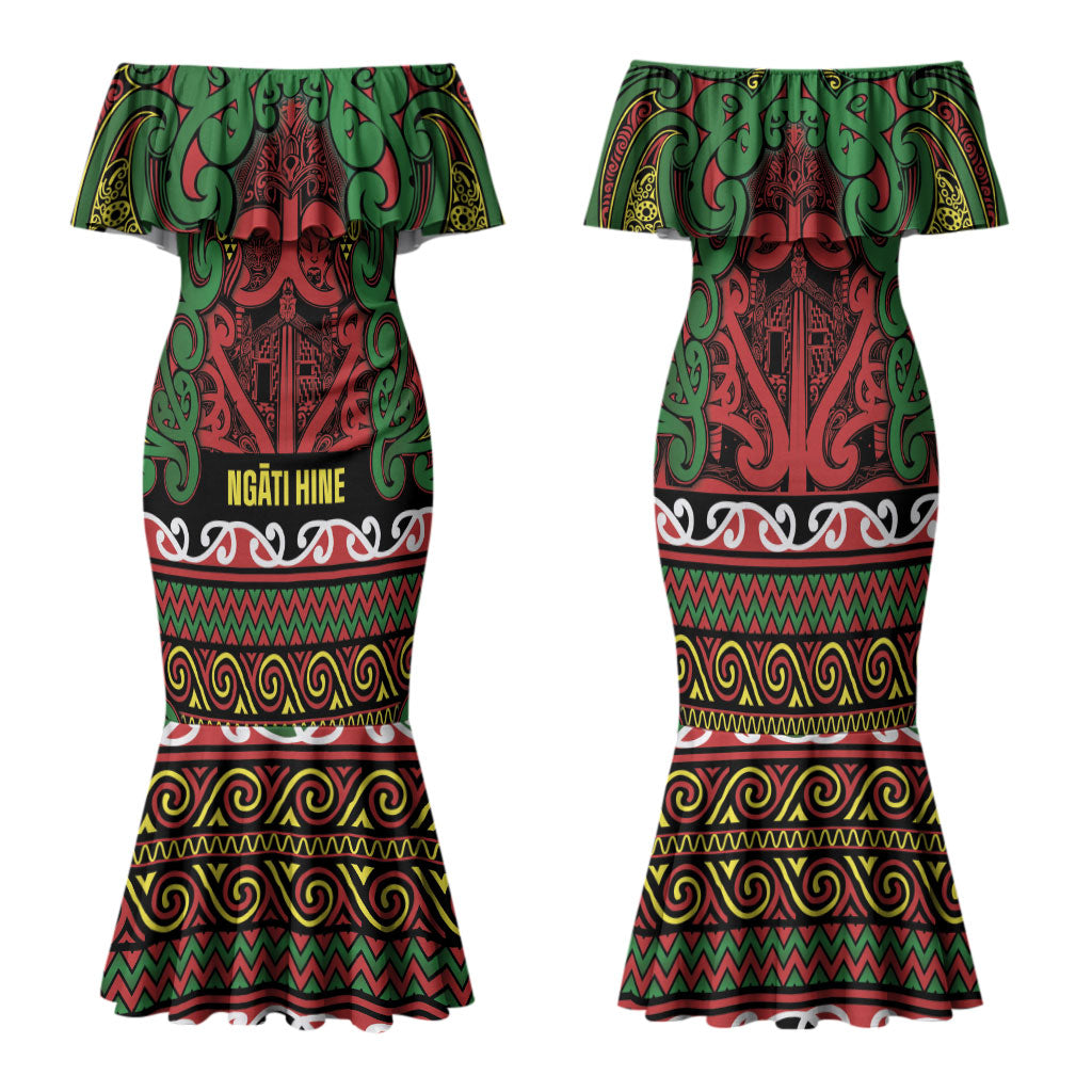 Aotearoa Iwi Ngati Hine Family Matching Mermaid Dress and Hawaiian Shirt Maori Wharenui House Tribal Pattern LT9 Mom's Dress Deep Green - Polynesian Pride
