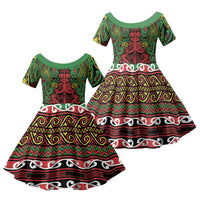 Aotearoa Iwi Ngati Hine Family Matching Mermaid Dress and Hawaiian Shirt Maori Wharenui House Tribal Pattern LT9 Daughter's Dress Deep Green - Polynesian Pride