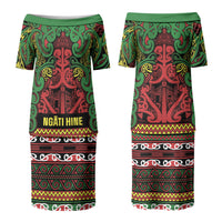 Aotearoa Iwi Ngati Hine Family Matching Puletasi and Hawaiian Shirt Maori Wharenui House Tribal Pattern LT9 Mom's Dress Deep Green - Polynesian Pride