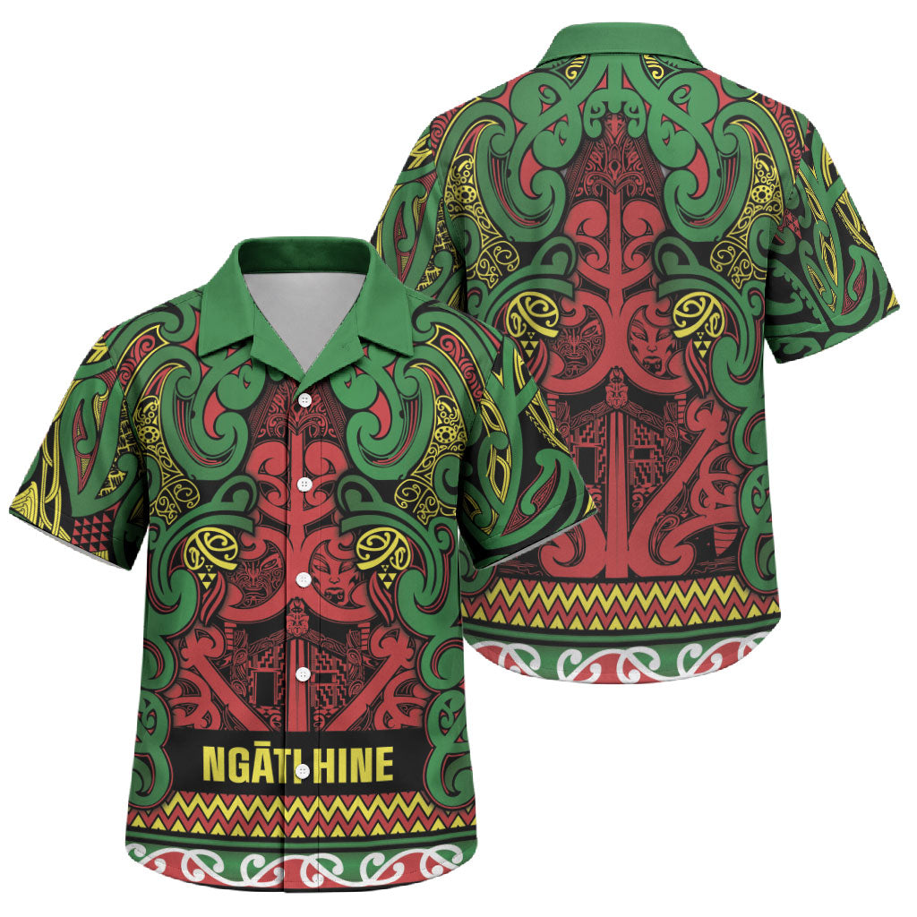 Aotearoa Iwi Ngati Hine Family Matching Short Sleeve Bodycon Dress and Hawaiian Shirt Maori Wharenui House Tribal Pattern LT9 Son's Shirt Deep Green - Polynesian Pride