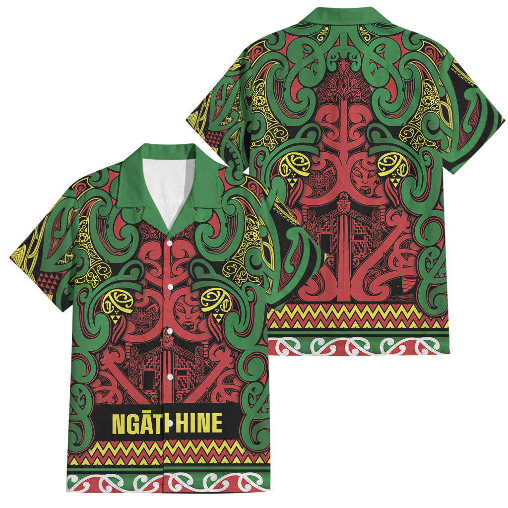 Aotearoa Iwi Ngati Hine Family Matching Tank Maxi Dress and Hawaiian Shirt Maori Wharenui House Tribal Pattern LT9 Dad's Shirt - Short Sleeve Deep Green - Polynesian Pride