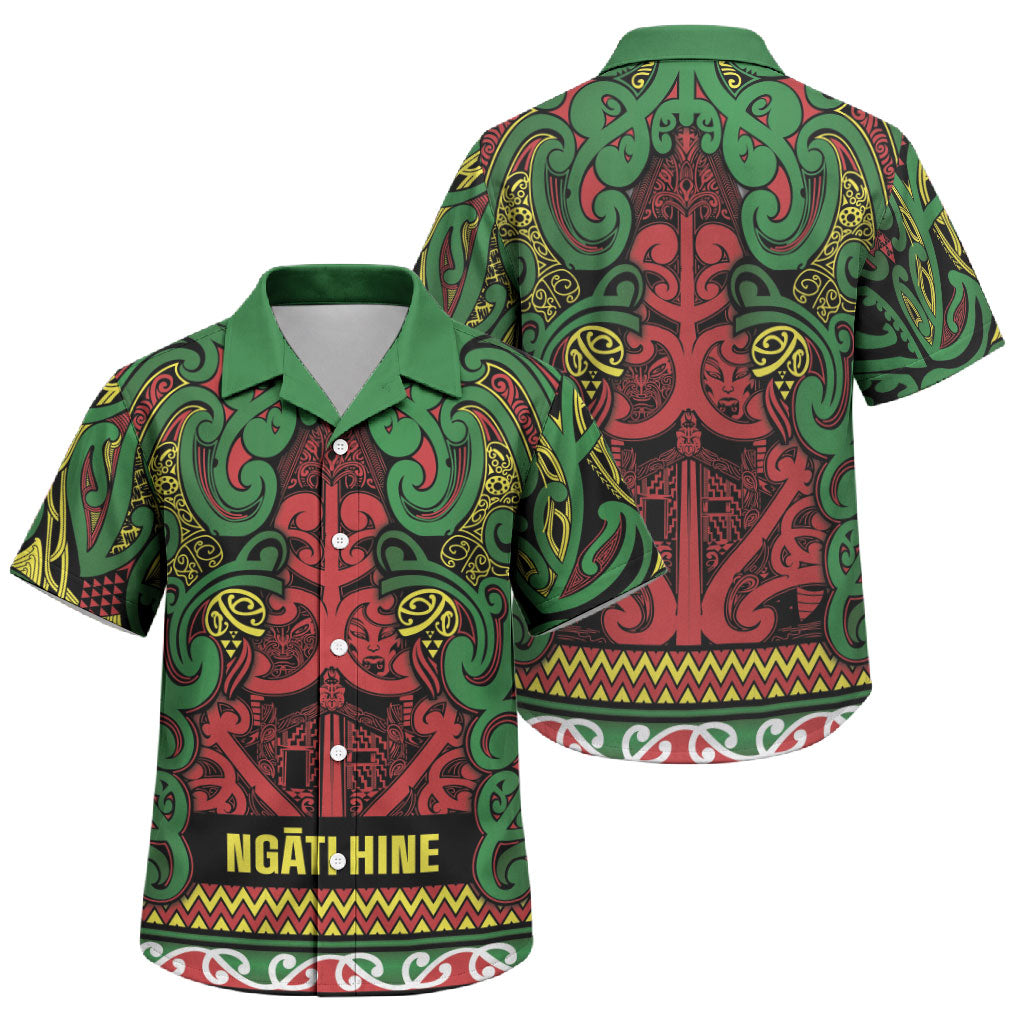 Aotearoa Iwi Ngati Hine Family Matching Tank Maxi Dress and Hawaiian Shirt Maori Wharenui House Tribal Pattern LT9 Son's Shirt Deep Green - Polynesian Pride