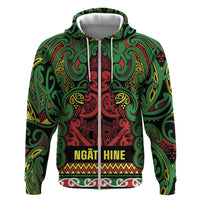 Aotearoa Iwi Ngati Hine Hoodie Maori Wharenui House Tribal Pattern LT9 Zip Hoodie Deep Green - Polynesian Pride
