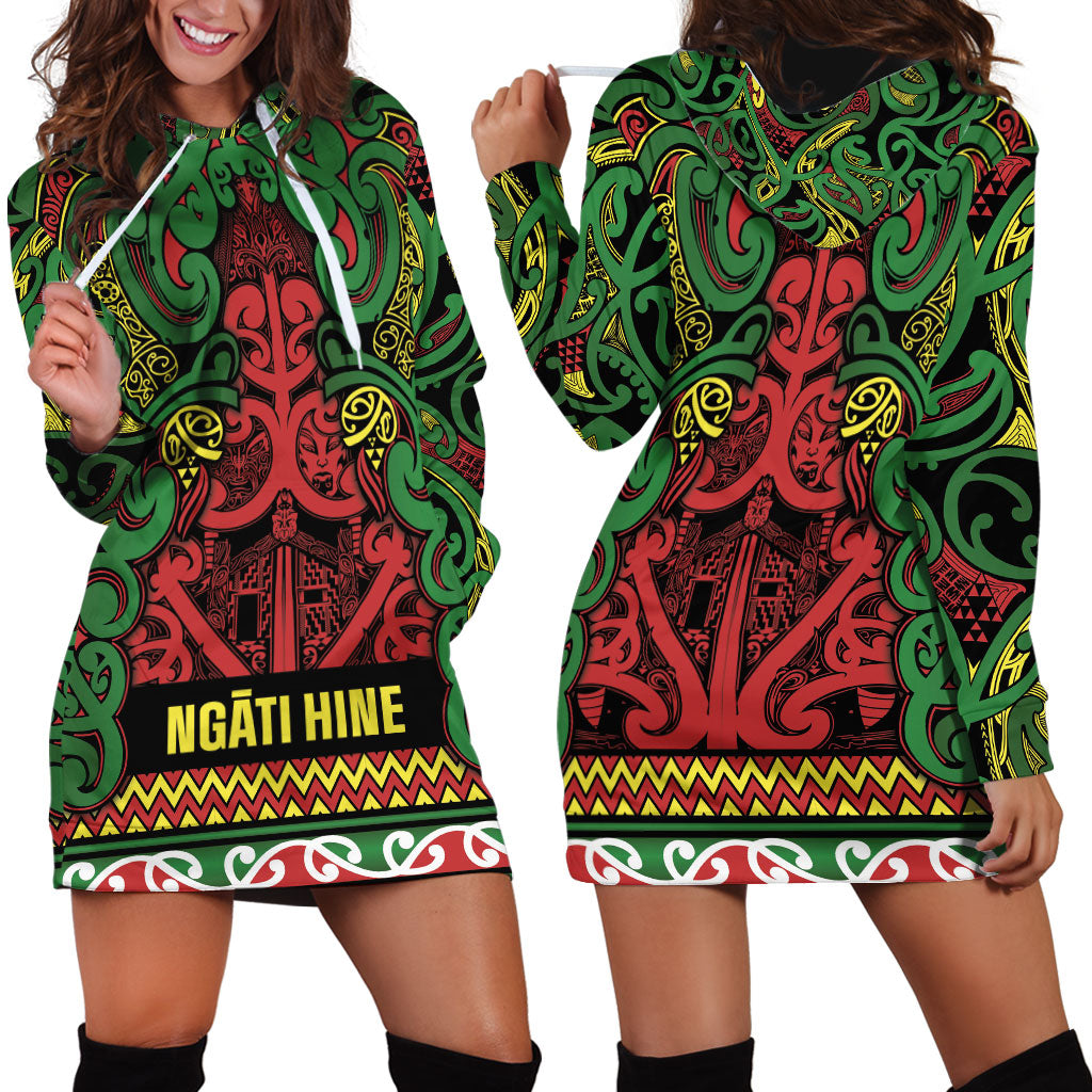 Aotearoa Iwi Ngati Hine Hoodie Dress Maori Wharenui House Tribal Pattern LT9 - Polynesian Pride