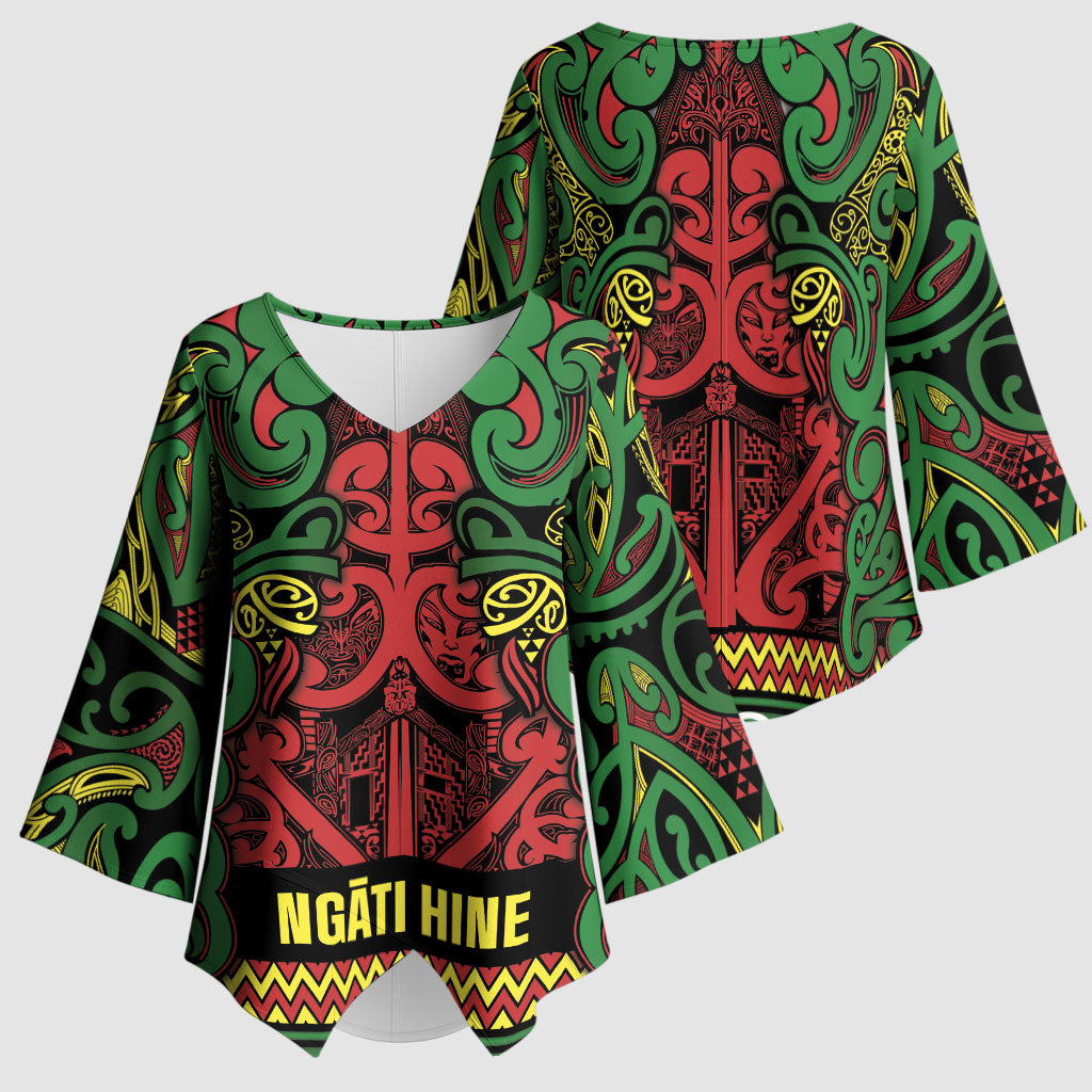 Aotearoa Iwi Ngati Hine Kimono Sleeve Blouse Maori Wharenui House Tribal Pattern LT9 - Polynesian Pride