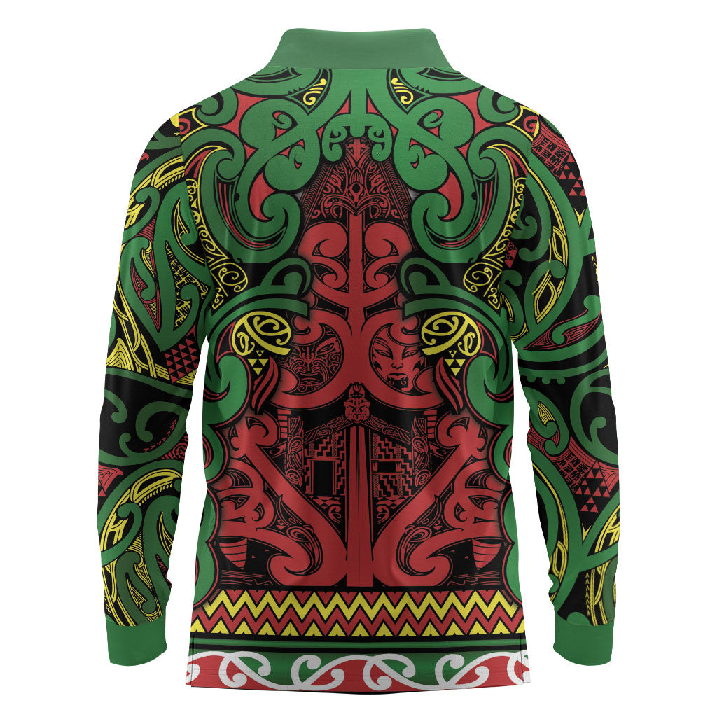 Aotearoa Iwi Ngati Hine Long Sleeve Polo Shirt Maori Wharenui House Tribal Pattern LT9 - Polynesian Pride