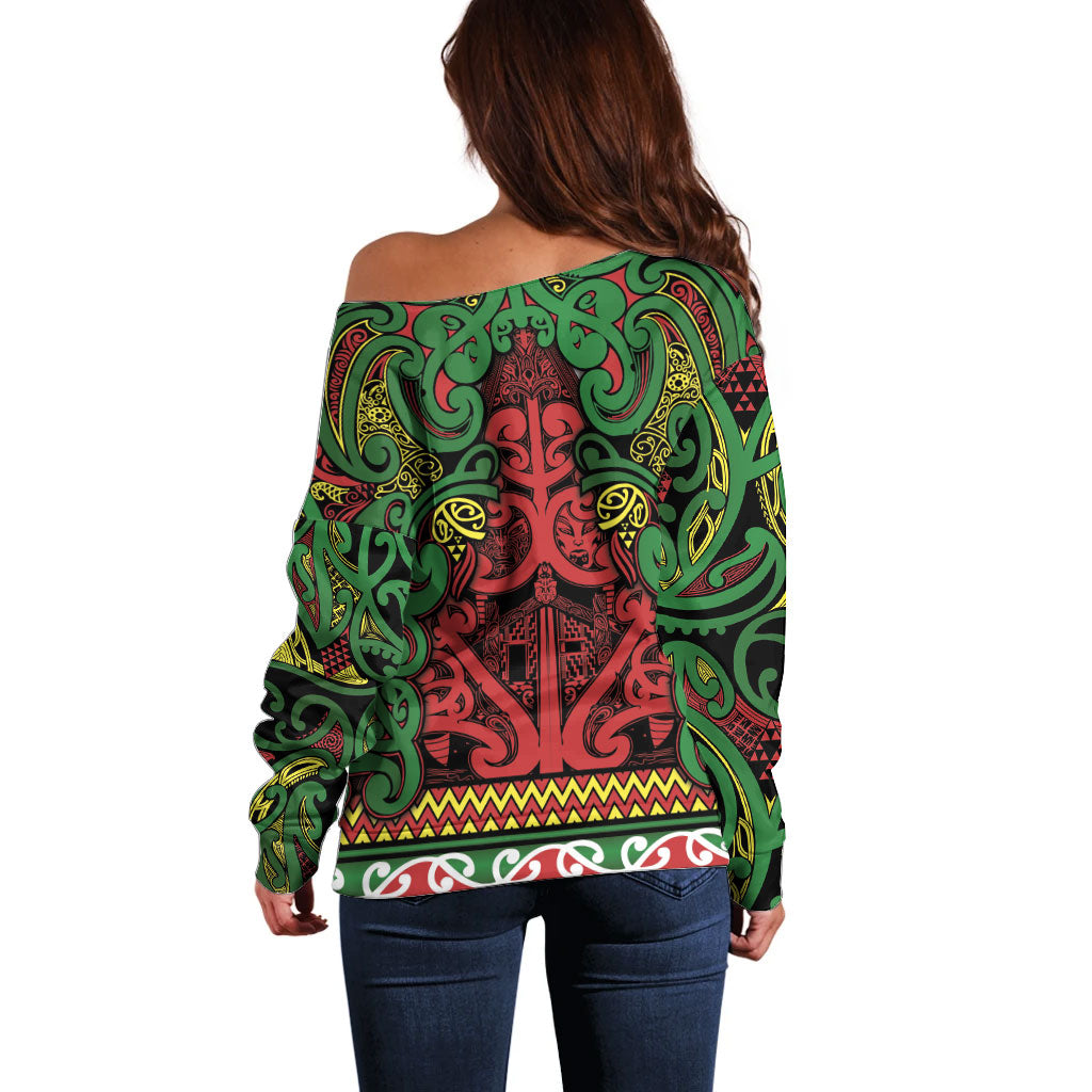 Aotearoa Iwi Ngati Hine Off Shoulder Sweater Maori Wharenui House Tribal Pattern LT9 - Polynesian Pride