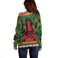 Aotearoa Iwi Ngati Hine Off Shoulder Sweater Maori Wharenui House Tribal Pattern LT9 - Polynesian Pride