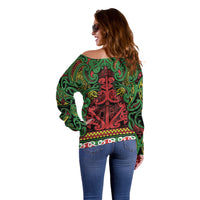 Aotearoa Iwi Ngati Hine Off Shoulder Sweater Maori Wharenui House Tribal Pattern LT9 - Polynesian Pride