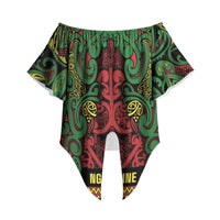 Aotearoa Iwi Ngati Hine Off Shoulder Wrap Waist Top Maori Wharenui House Tribal Pattern LT9 - Polynesian Pride
