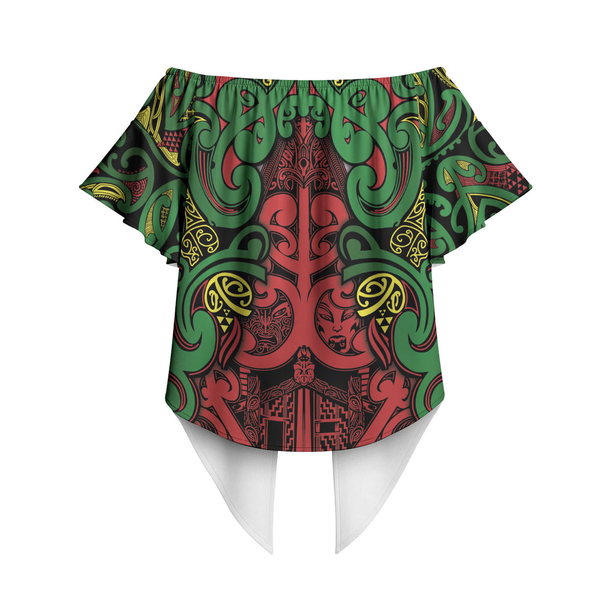 Aotearoa Iwi Ngati Hine Off Shoulder Wrap Waist Top Maori Wharenui House Tribal Pattern LT9 - Polynesian Pride