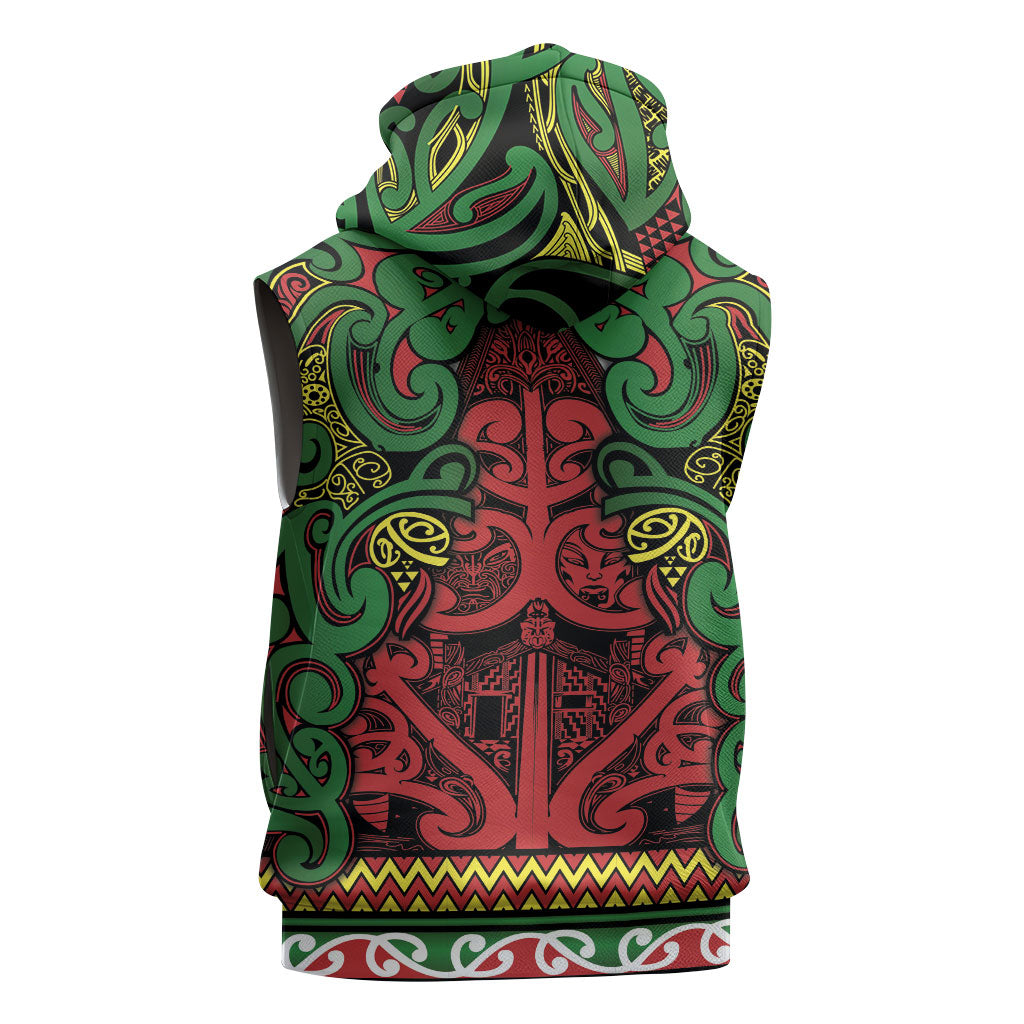 Aotearoa Iwi Ngati Hine Sleeveless Zip Hoodie Maori Wharenui House Tribal Pattern LT9 - Polynesian Pride