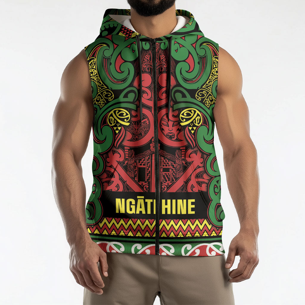 Aotearoa Iwi Ngati Hine Sleeveless Zip Hoodie Maori Wharenui House Tribal Pattern LT9 - Polynesian Pride