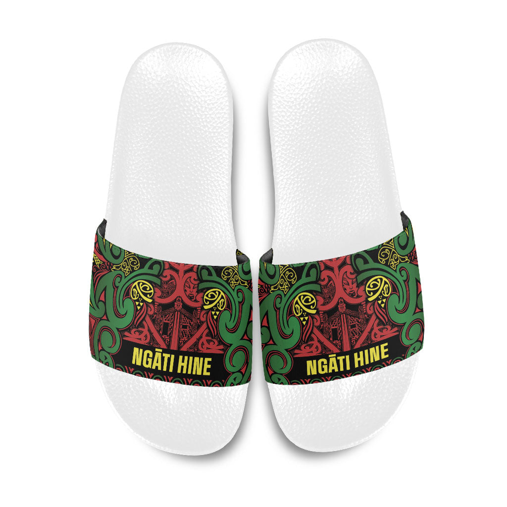 Aotearoa Iwi Ngati Hine Slide Sandals Maori Wharenui House Tribal Pattern LT9 Deep Green - Polynesian Pride