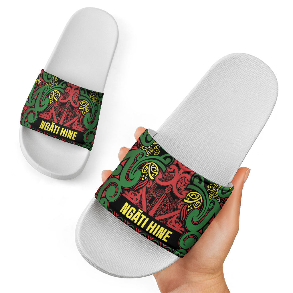 Aotearoa Iwi Ngati Hine Slide Sandals Maori Wharenui House Tribal Pattern LT9 - Polynesian Pride