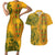 Africa Dashiki Couples Matching Short Sleeve Bodycon Dress and Hawaiian Shirt African Tribal Art Mixed Polynesian Tattoo Gold Color Unique LT9 Gold - Polynesian Pride