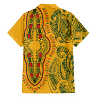 Africa Dashiki Family Matching Long Sleeve Bodycon Dress and Hawaiian Shirt African Tribal Art Mixed Polynesian Tattoo Gold Color Unique LT9 - Polynesian Pride