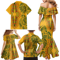 Africa Dashiki Family Matching Mermaid Dress and Hawaiian Shirt African Tribal Art Mixed Polynesian Tattoo Gold Color Unique LT9 - Polynesian Pride