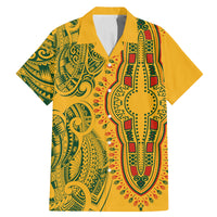 Africa Dashiki Family Matching Mermaid Dress and Hawaiian Shirt African Tribal Art Mixed Polynesian Tattoo Gold Color Unique LT9 Dad's Shirt - Short Sleeve Gold - Polynesian Pride