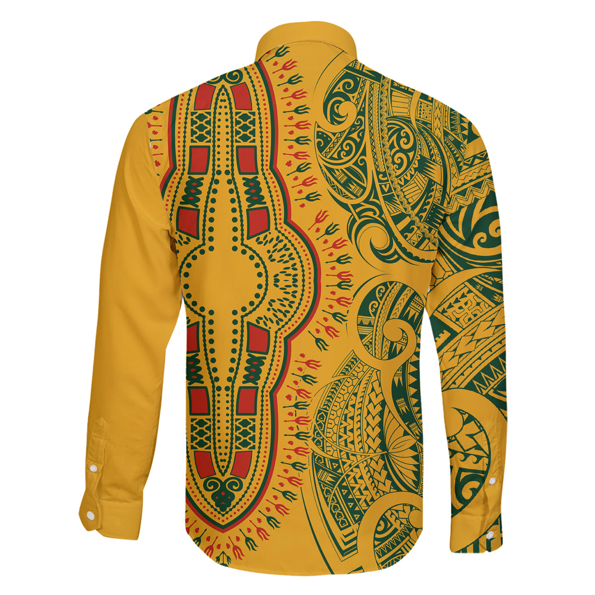 Africa Dashiki Family Matching Off Shoulder Maxi Dress and Hawaiian Shirt African Tribal Art Mixed Polynesian Tattoo Gold Color Unique LT9 - Polynesian Pride