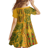 Africa Dashiki Family Matching Short Sleeve Bodycon Dress and Hawaiian Shirt African Tribal Art Mixed Polynesian Tattoo Gold Color Unique LT9 - Polynesian Pride