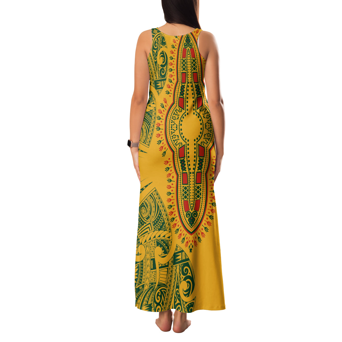 Africa Dashiki Family Matching Tank Maxi Dress and Hawaiian Shirt African Tribal Art Mixed Polynesian Tattoo Gold Color Unique LT9 - Polynesian Pride