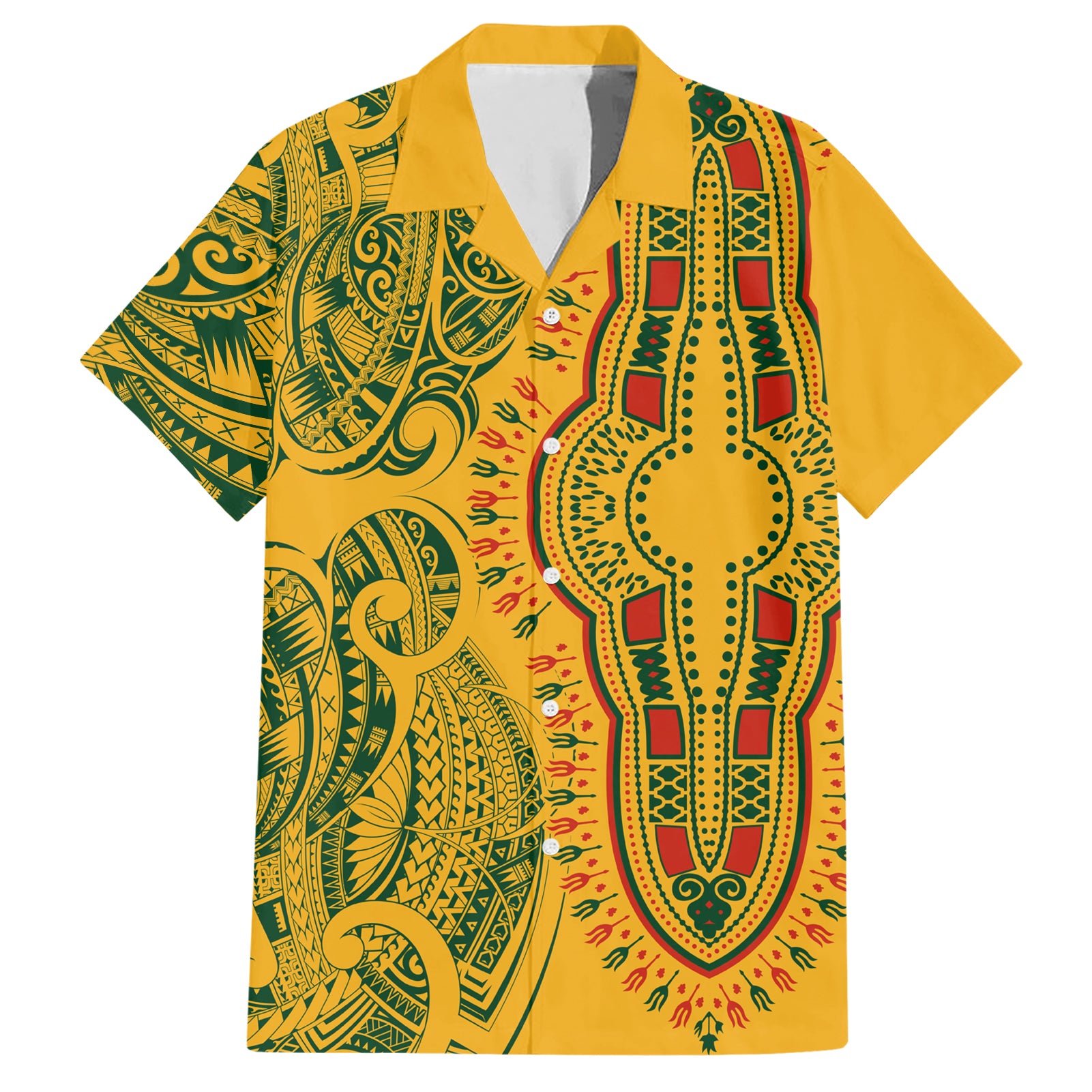 Africa Dashiki Hawaiian Shirt African Tribal Art Mixed Polynesian Tattoo Gold Color Unique LT9 Gold - Polynesian Pride