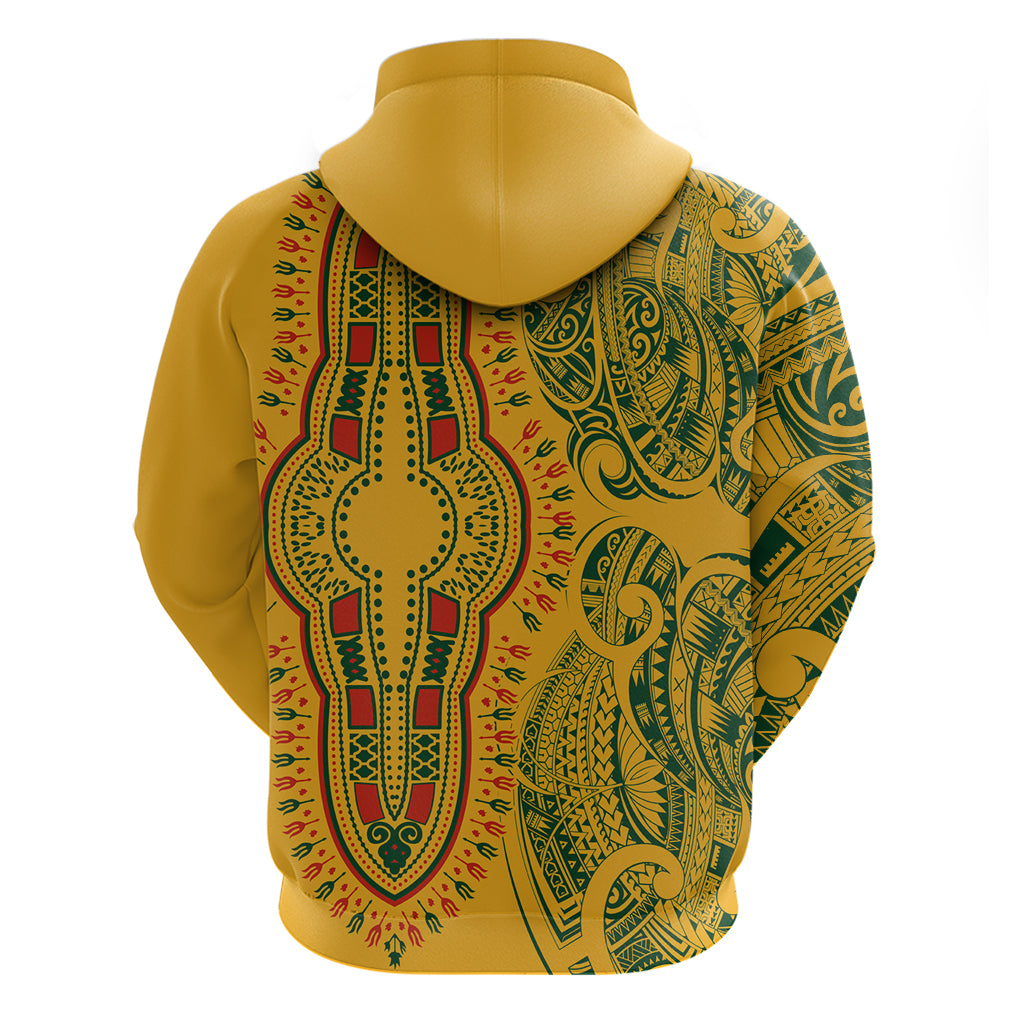 Africa Dashiki Hoodie African Tribal Art Mixed Polynesian Tattoo Gold Color Unique LT9 - Polynesian Pride