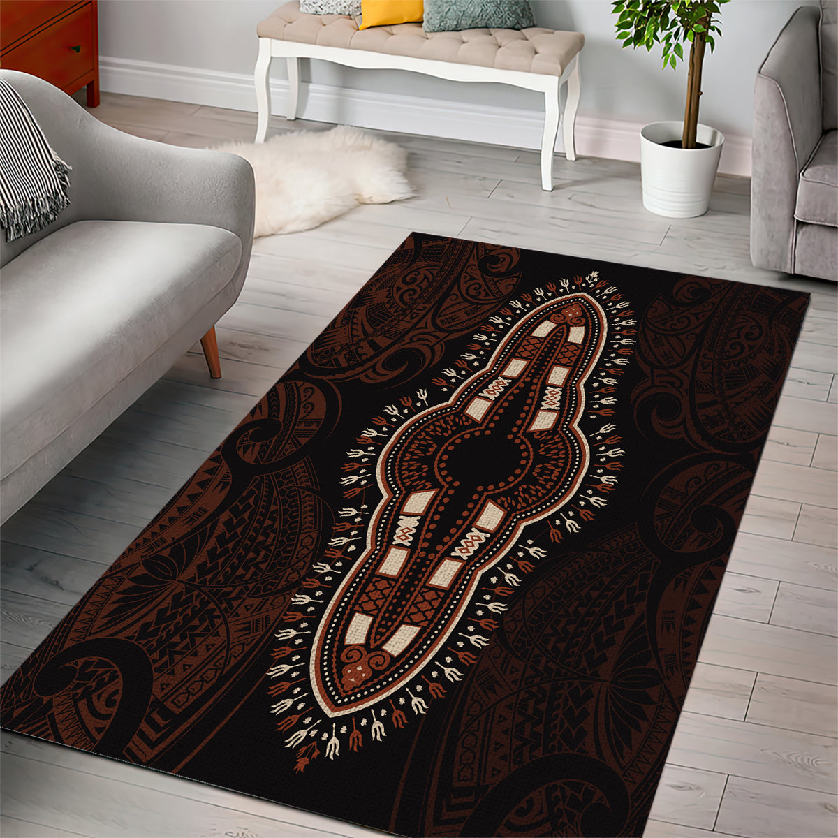 Africa Dashiki Area Rug African Tribal Art Mixed Polynesian Tattoo Red Color Unique LT9 - Polynesian Pride