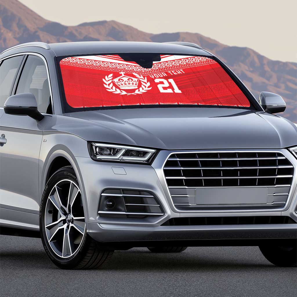 Custom Mate Ma'a Tonga Heritage Auto Sun Shade Pacific Tribal Rugby Red Edition - Polynesian Pride