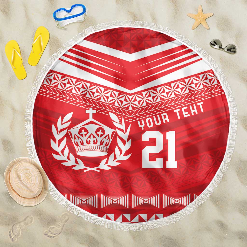 Custom Mate Ma'a Tonga Heritage Beach Blanket Pacific Tribal Rugby Red Edition - Polynesian Pride