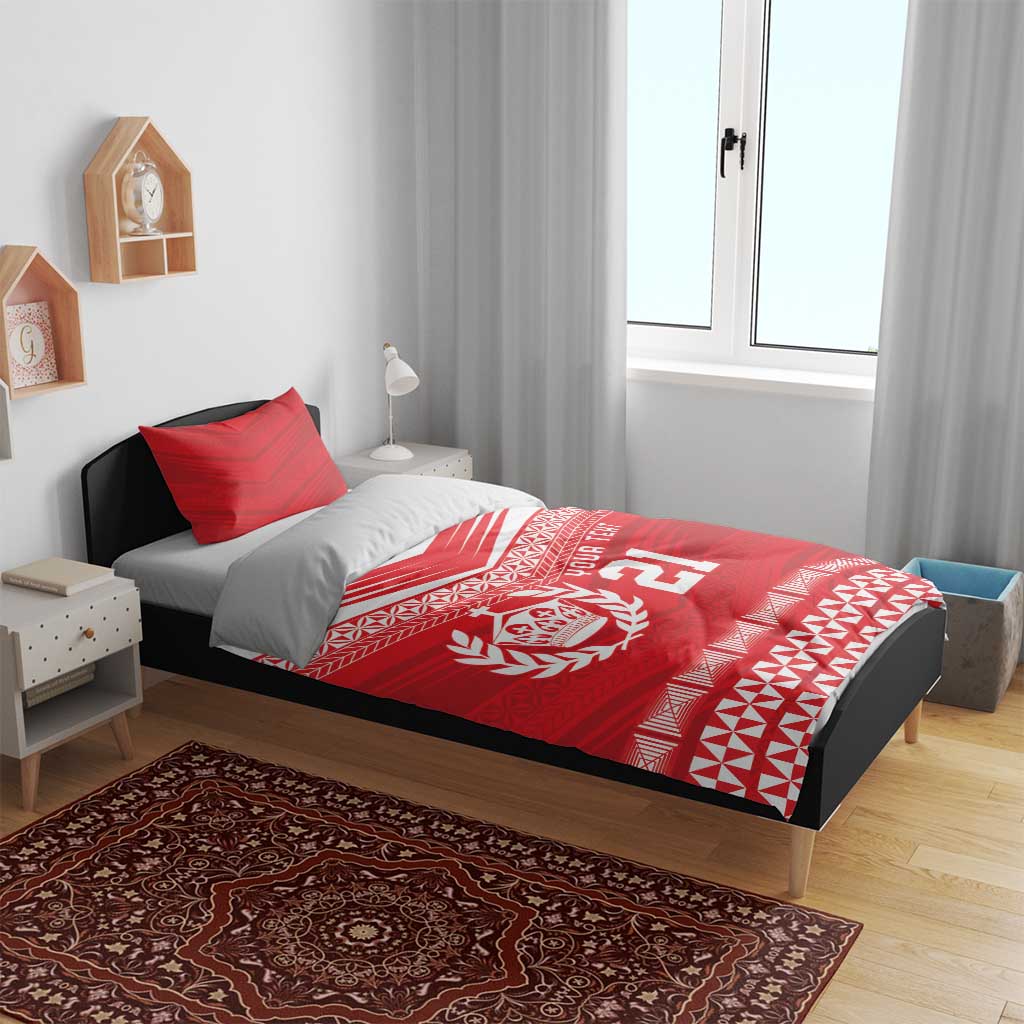 Custom Mate Ma'a Tonga Heritage Bedding Set Pacific Tribal Rugby Red Edition - Polynesian Pride