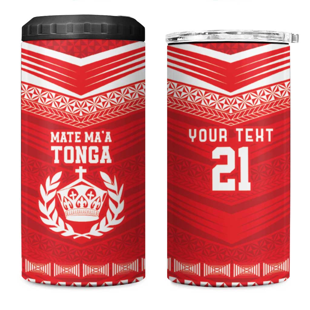 Custom Mate Ma'a Tonga Heritage 4 in 1 Can Cooler Tumbler Pacific Tribal Rugby Red Edition - Polynesian Pride