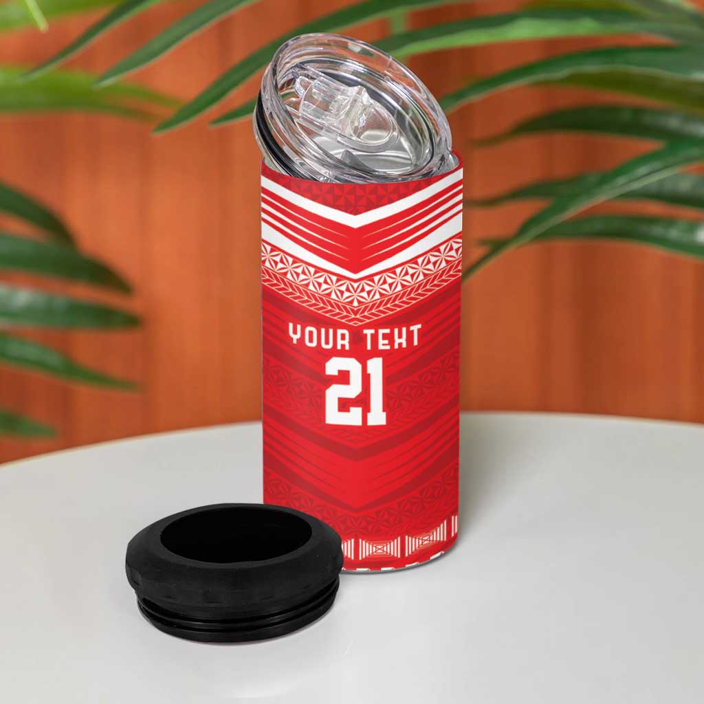 Custom Mate Ma'a Tonga Heritage 4 in 1 Can Cooler Tumbler Pacific Tribal Rugby Red Edition - Polynesian Pride