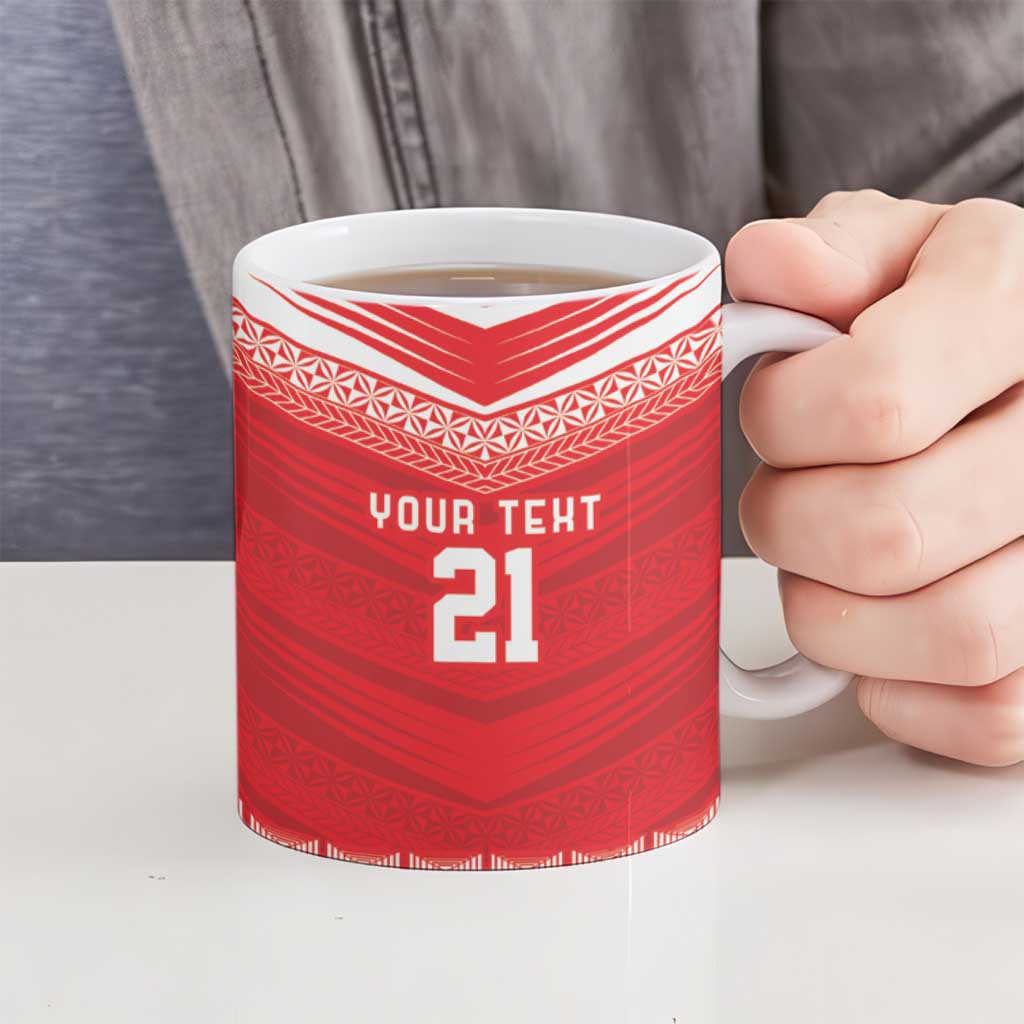 Custom Mate Ma'a Tonga Heritage Ceramic Mug Pacific Tribal Rugby Red Edition - Polynesian Pride