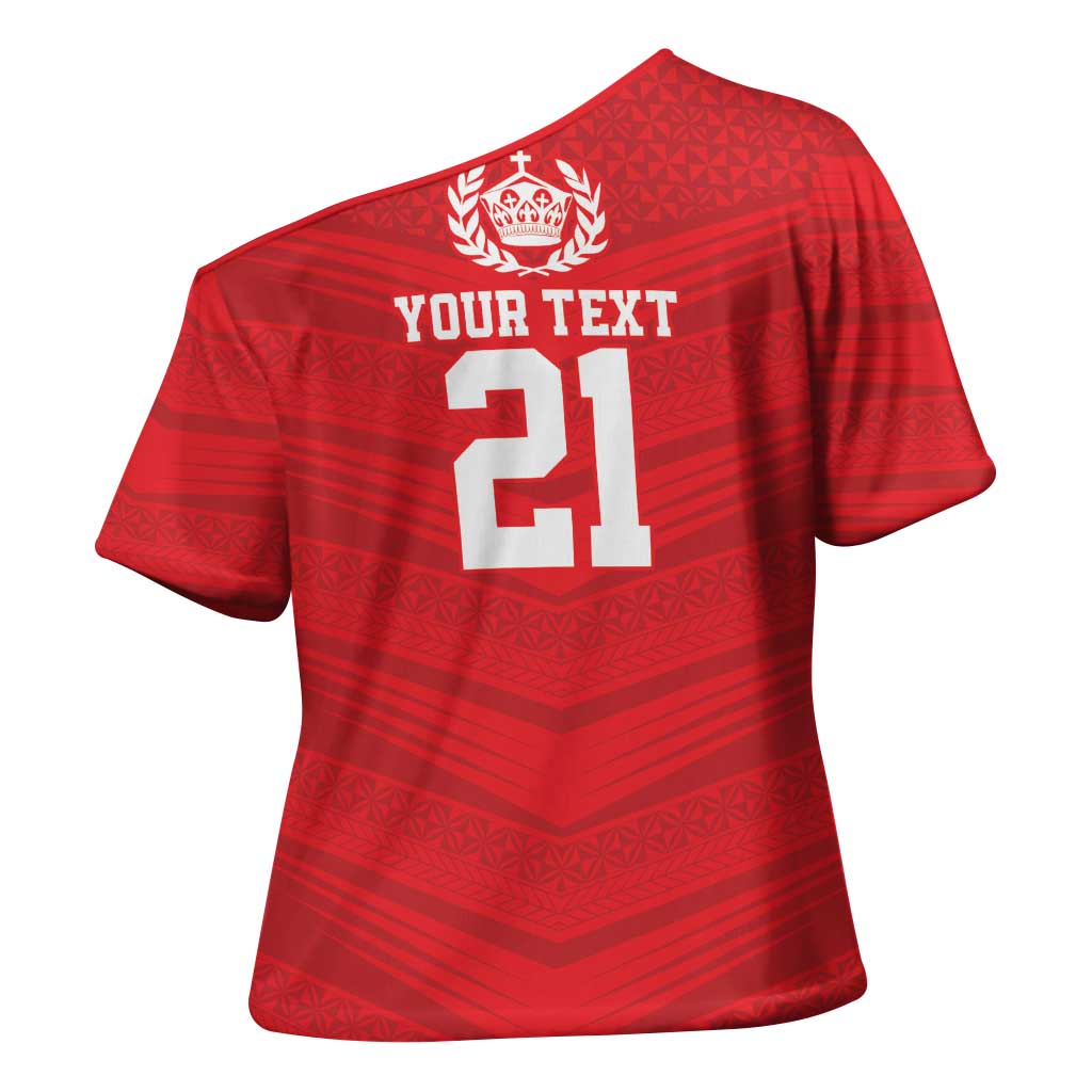 Custom Mate Ma'a Tonga Heritage Cross Shoulder Shirt Pacific Tribal Rugby Red Edition - Polynesian Pride