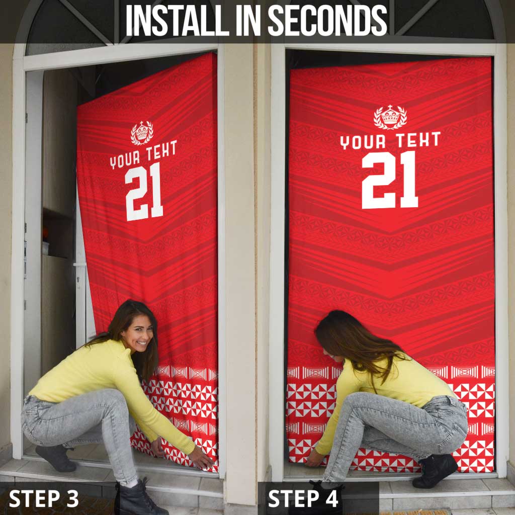 Custom Mate Ma'a Tonga Heritage Door Cover Pacific Tribal Rugby Red Edition - Polynesian Pride