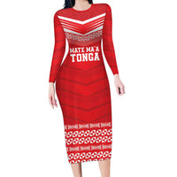 Custom Mate Ma'a Tonga Heritage Family Matching Long Sleeve Bodycon Dress and Hawaiian Shirt Pacific Tribal Rugby Red Edition - Polynesian Pride