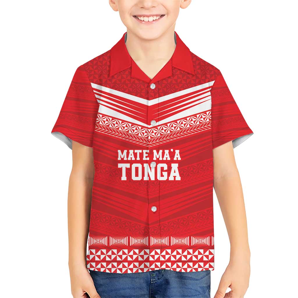 Custom Mate Ma'a Tonga Heritage Family Matching Short Sleeve Bodycon Dress and Hawaiian Shirt Pacific Tribal Rugby Red Edition - Polynesian Pride