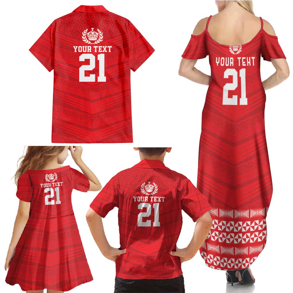 Custom Mate Ma'a Tonga Heritage Family Matching Summer Maxi Dress and Hawaiian Shirt Pacific Tribal Rugby Red Edition - Polynesian Pride