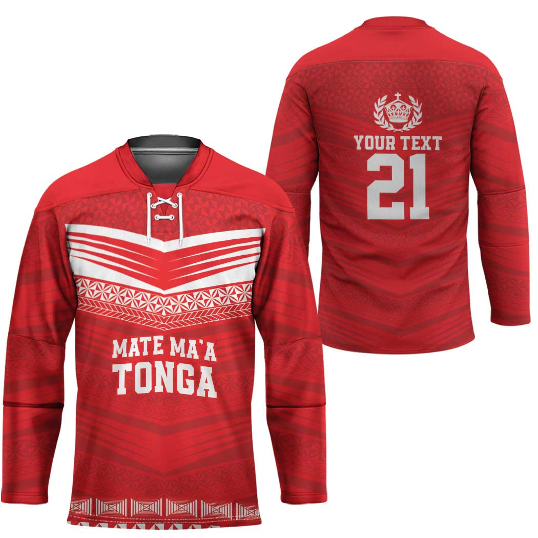 Custom Mate Ma'a Tonga Heritage Hockey Jersey Pacific Tribal Rugby Red Edition - Polynesian Pride