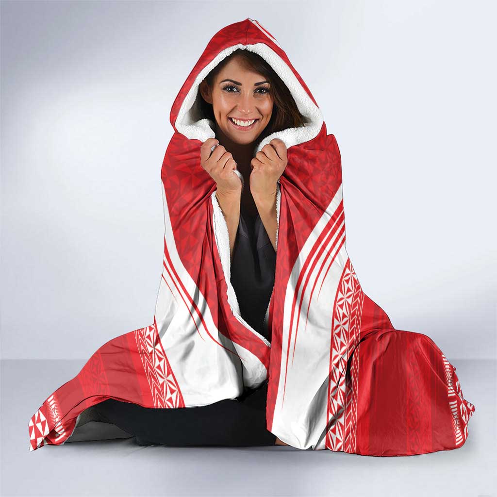 Custom Mate Ma'a Tonga Heritage Hooded Blanket Pacific Tribal Rugby Red Edition - Polynesian Pride