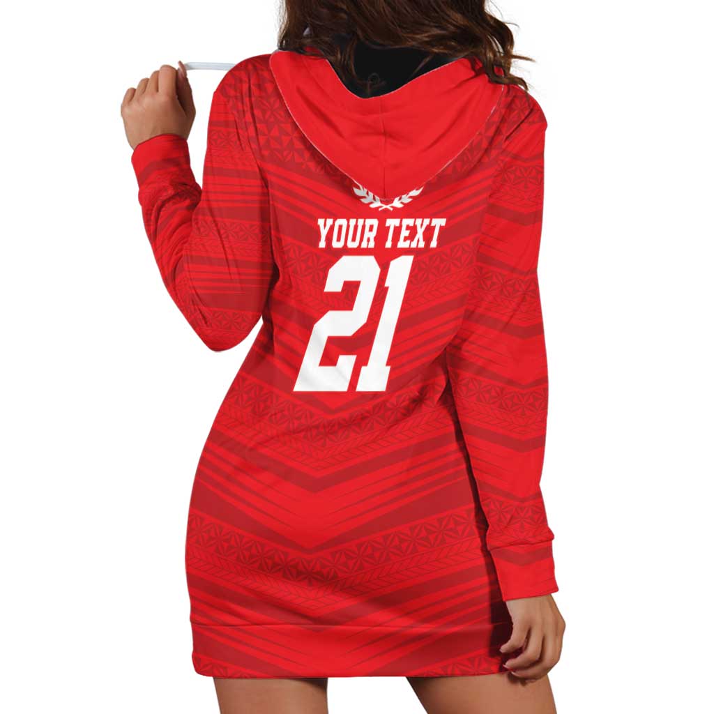 Custom Mate Ma'a Tonga Heritage Hoodie Dress Pacific Tribal Rugby Red Edition - Polynesian Pride