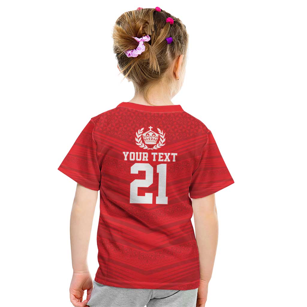 Custom Mate Ma'a Tonga Heritage Kid T Shirt Pacific Tribal Rugby Red Edition - Polynesian Pride