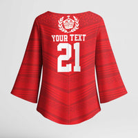 Custom Mate Ma'a Tonga Heritage Kimono Sleeve Blouse Pacific Tribal Rugby Red Edition - Polynesian Pride