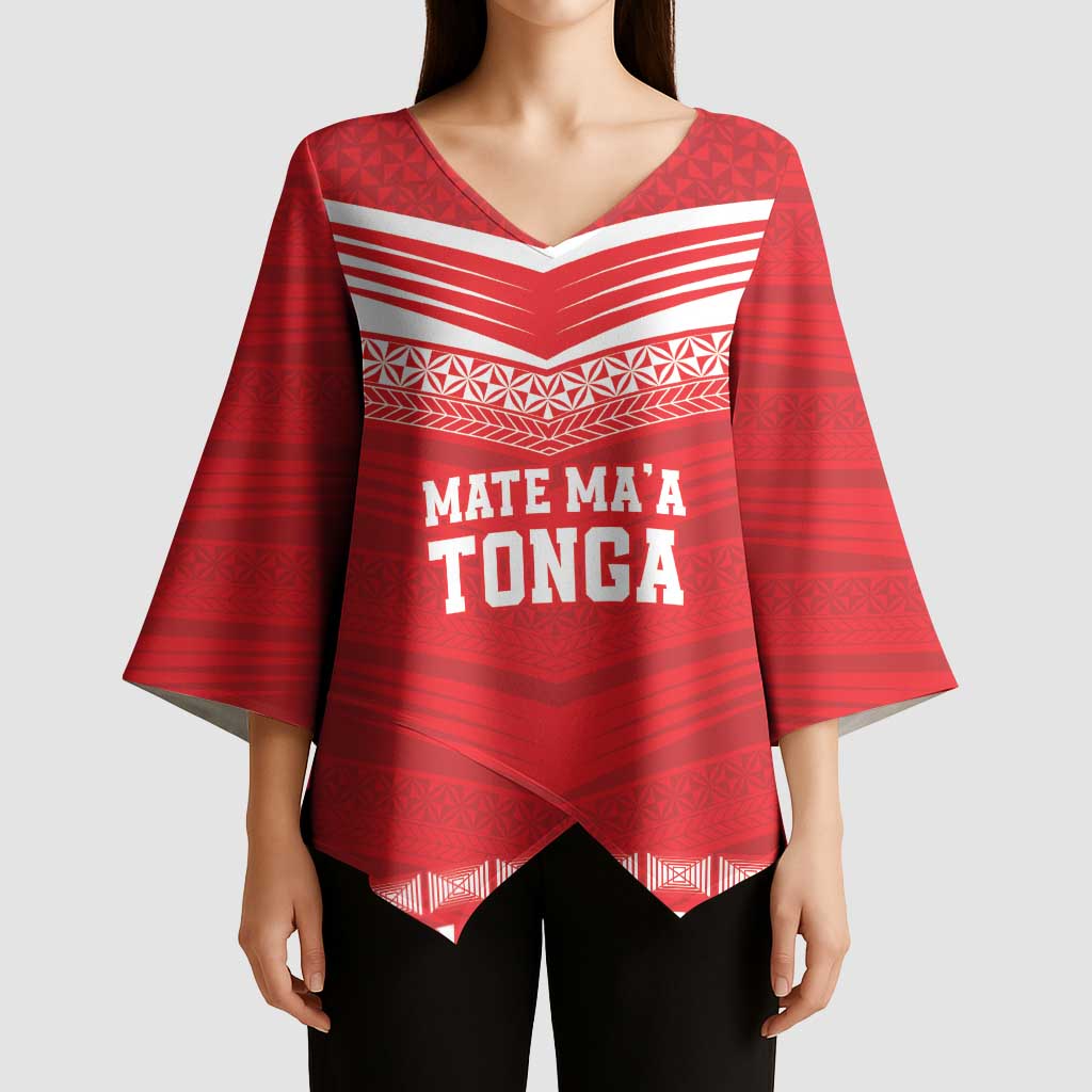 Custom Mate Ma'a Tonga Heritage Kimono Sleeve Blouse Pacific Tribal Rugby Red Edition - Polynesian Pride